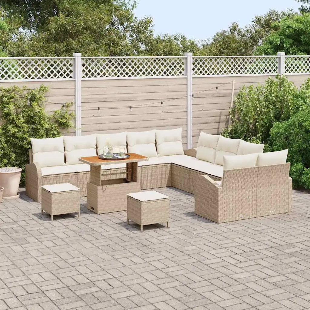 Set Divano da Giardino con cuscino 13 pcs Beige polyrattan