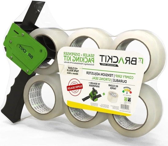 Tape per imballo con rullo 48 mm x 66 m 6 rulli - nastro per imballo forte e resistente per uso frequente - sigilla facilmente confezioni e scatole con Brackit. Magic Tape Dispenser