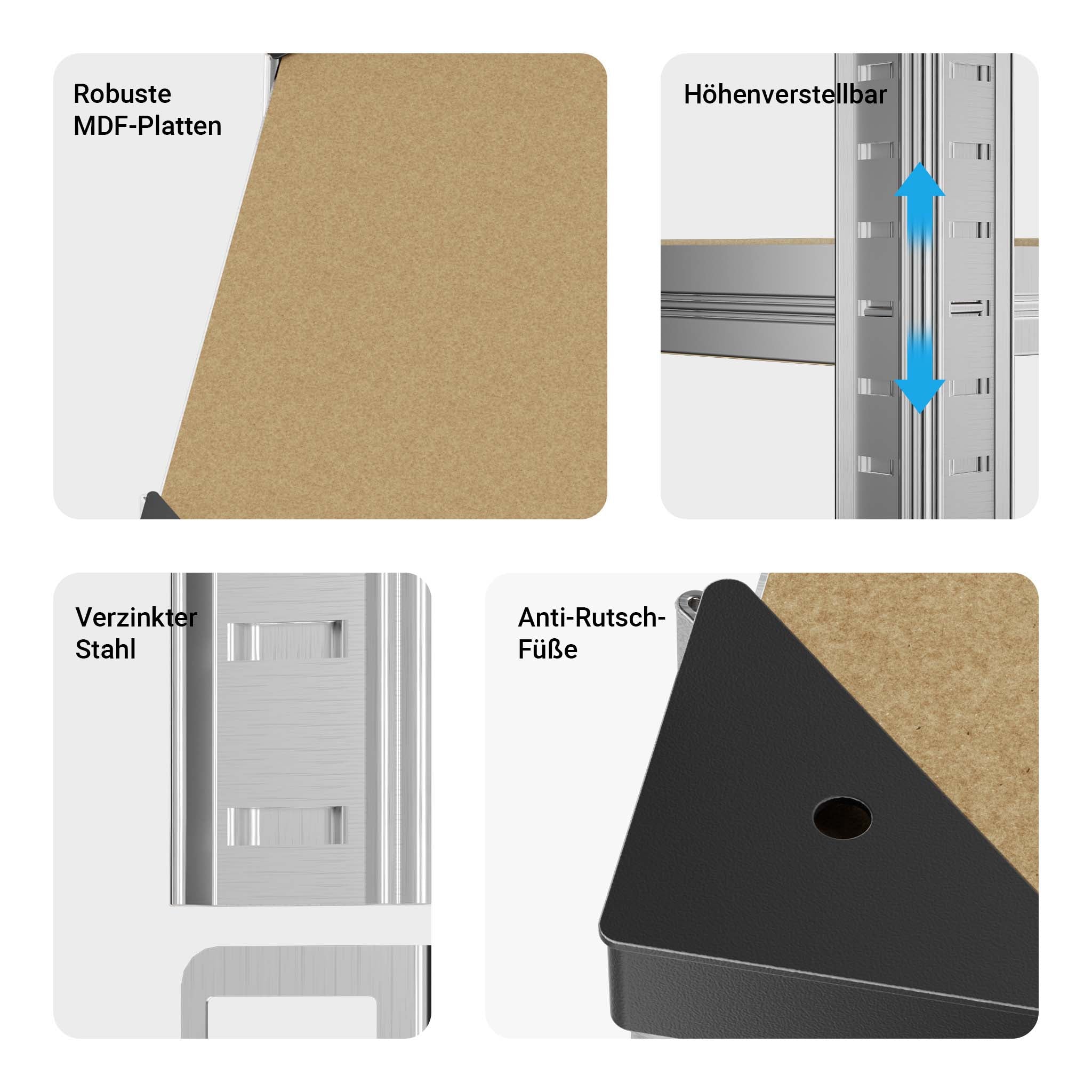 Scaffale per carichi pesanti zincato 180x90x30cm 875 kg Sistema a incastro Acciaio 5 ripiani