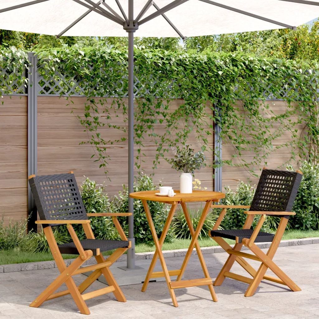 Set da Bistrot 3 pz Nero in Polyrattan e Legno Massello 3281850
