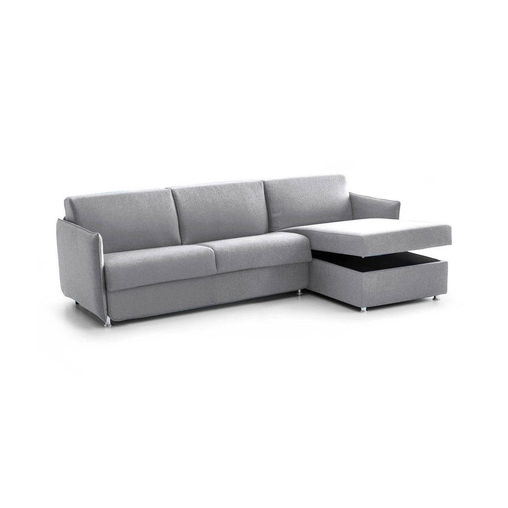 Scordia, Divano Letto con Penisola Sfoderabile Made in Italy, 260x160 cm Grigio