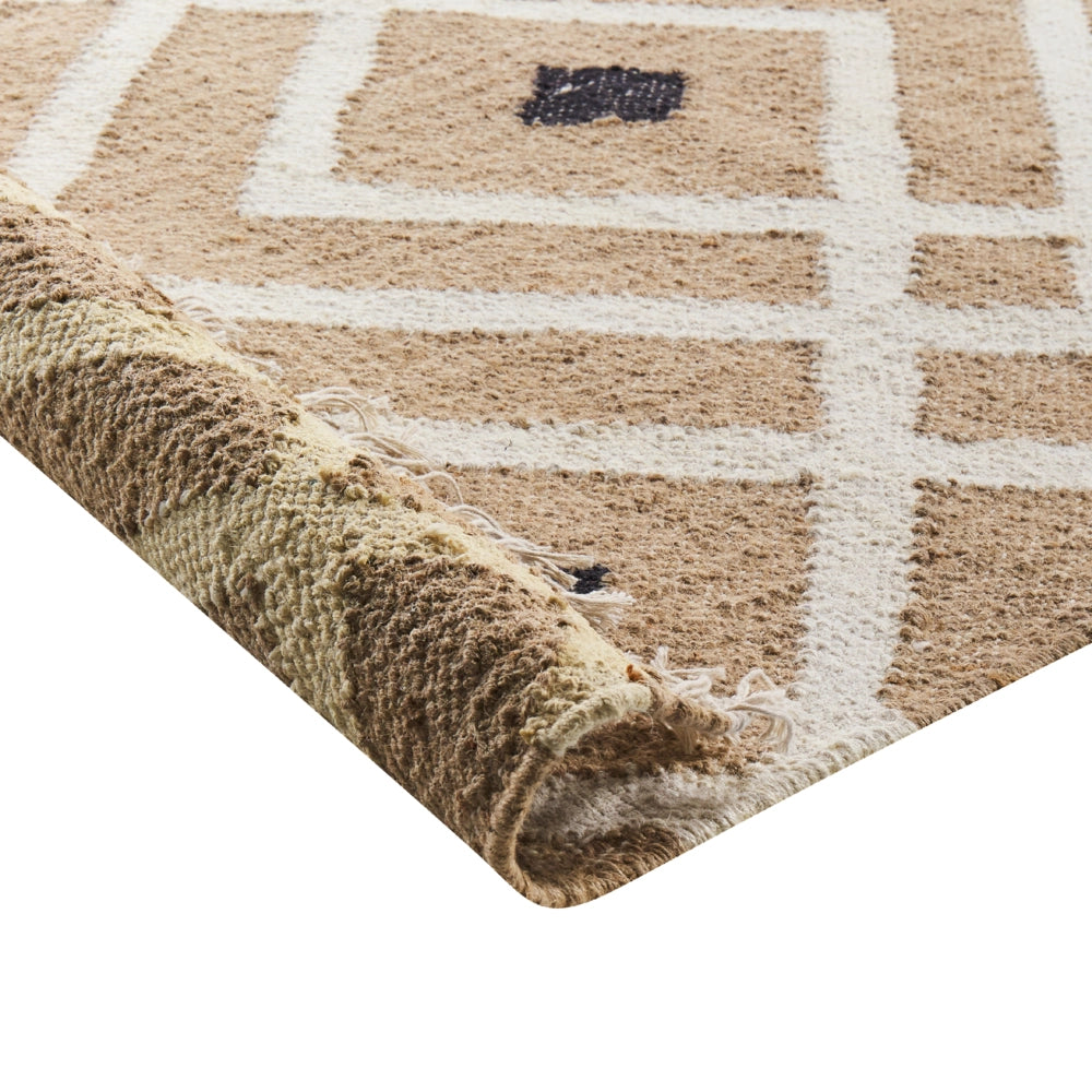 Tappeto di iuta intrecciata in cotone naturale beige con nappe a motivo geometrico 160 x 230 cm stile boho moderno