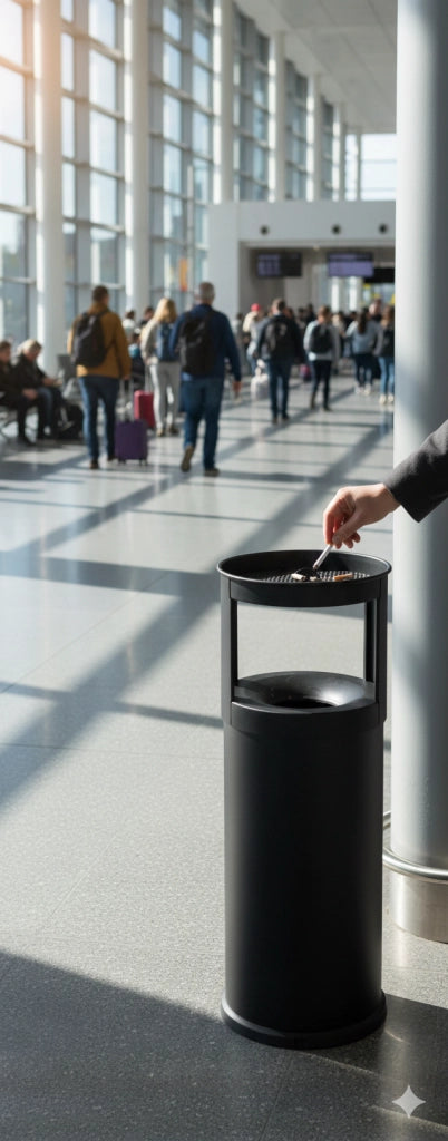 Pattumiera Gettacarte Ø25xh80 cm Autoestinguente Posacenere in Acciaio Verniciato Nero