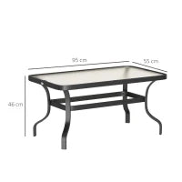 Tavolino da Esterno Rettangolare in Metallo Nero con Piano in Vetro Temperato, 95x55x46 cm