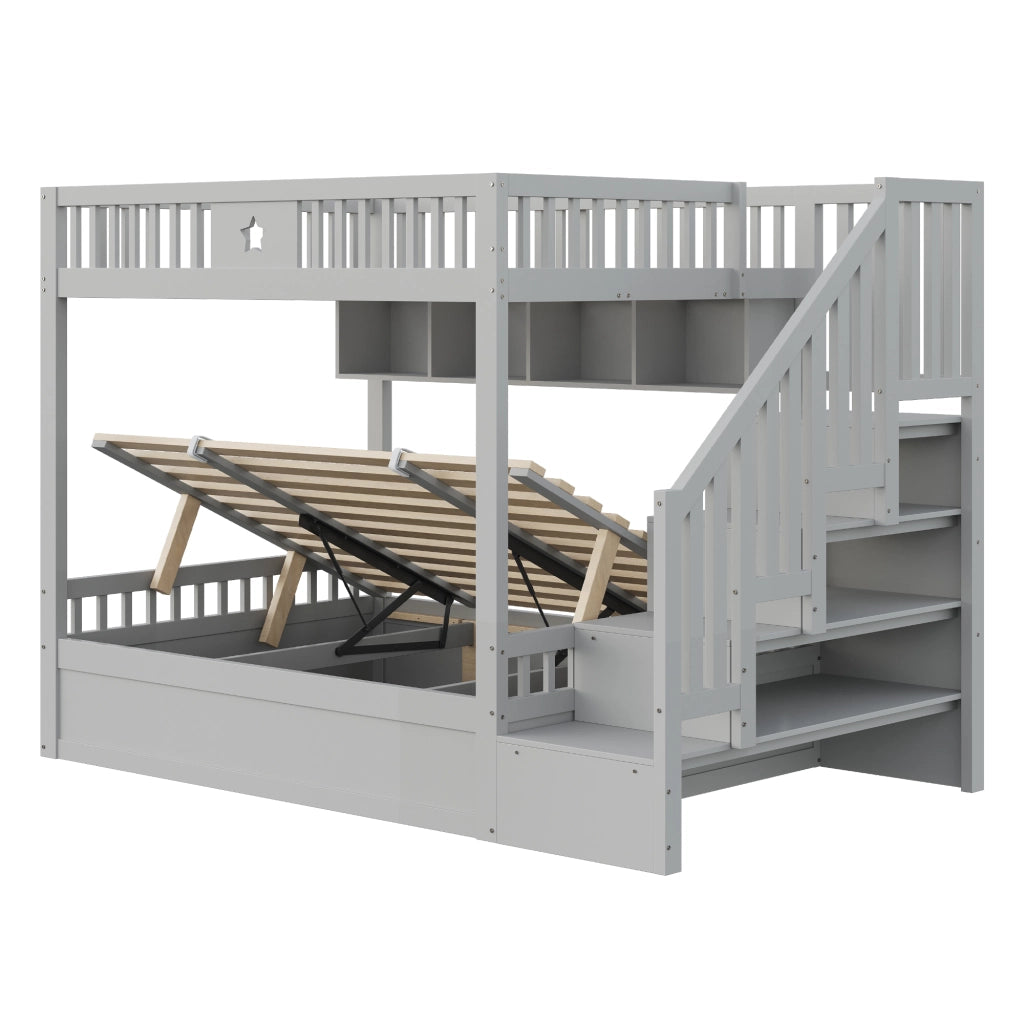 LETTO A CASTELLO 140x200 cm con contenitore idraulico, grigio, legno massello