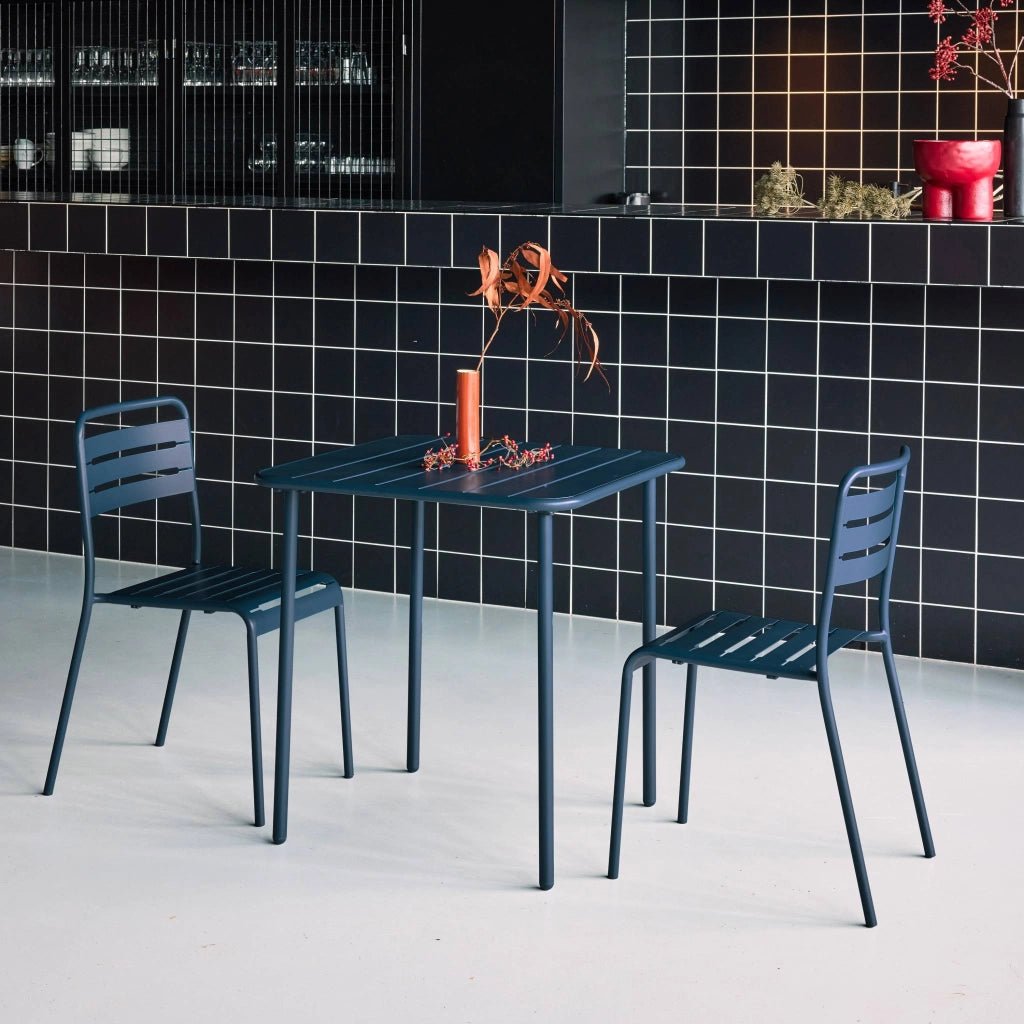 Set tavolo da giardino in acciaio con 2 sedie, 70cm, blu navy