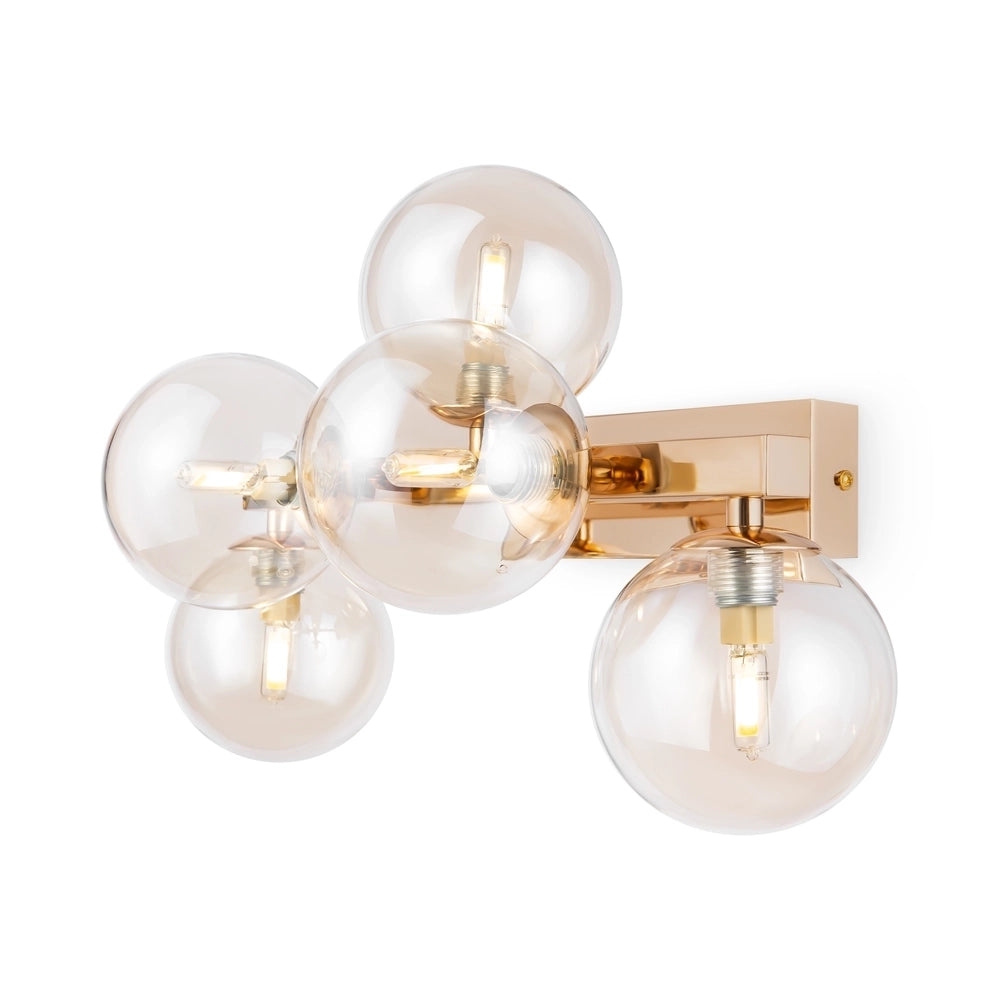 Applique Contemporanea Dallas Metallo Oro 5 Luci Diffusori Ambra