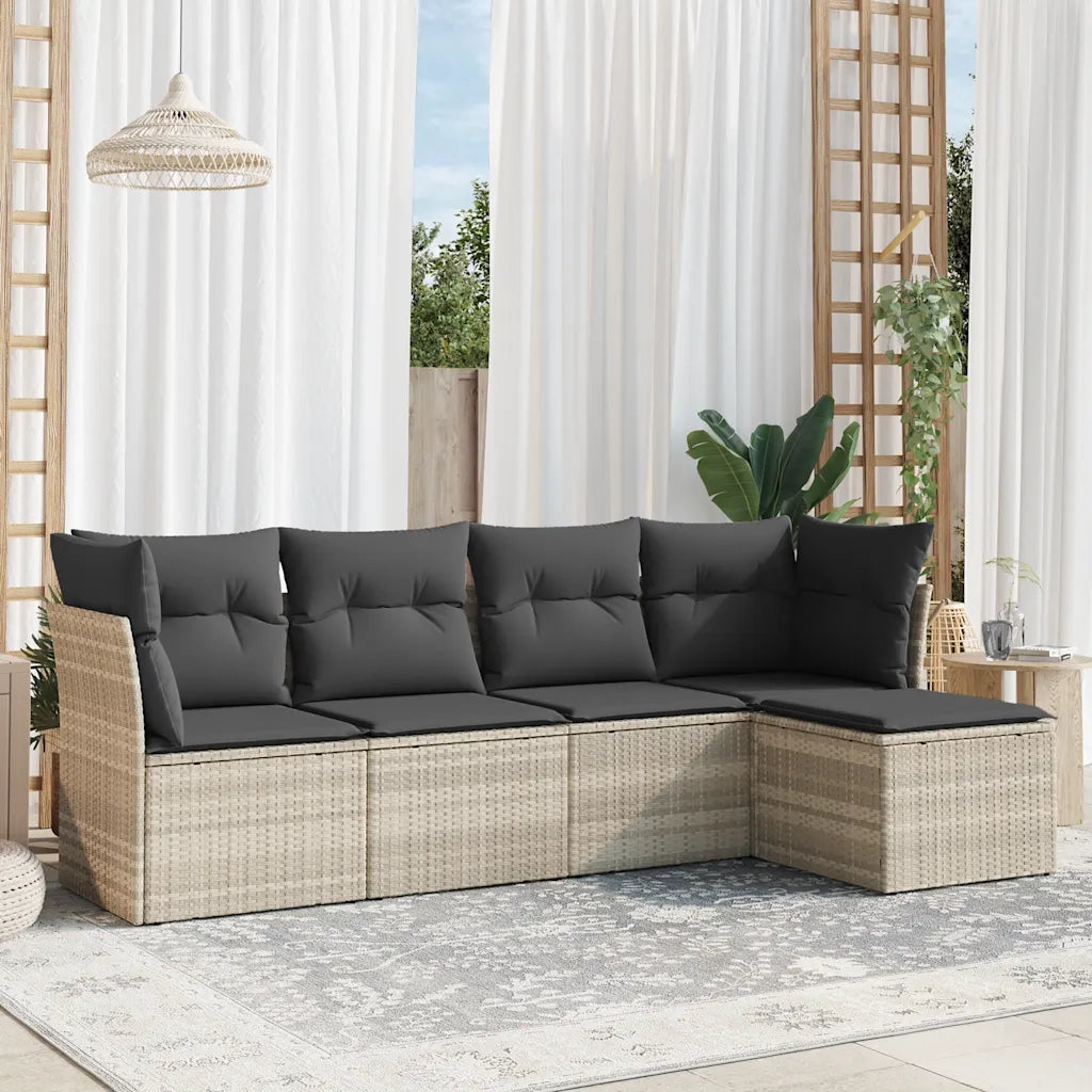 Set Divano da Giardino 5pz | Set Salotto da Giardino con Cuscini Grigio Chiaro Polyrattan