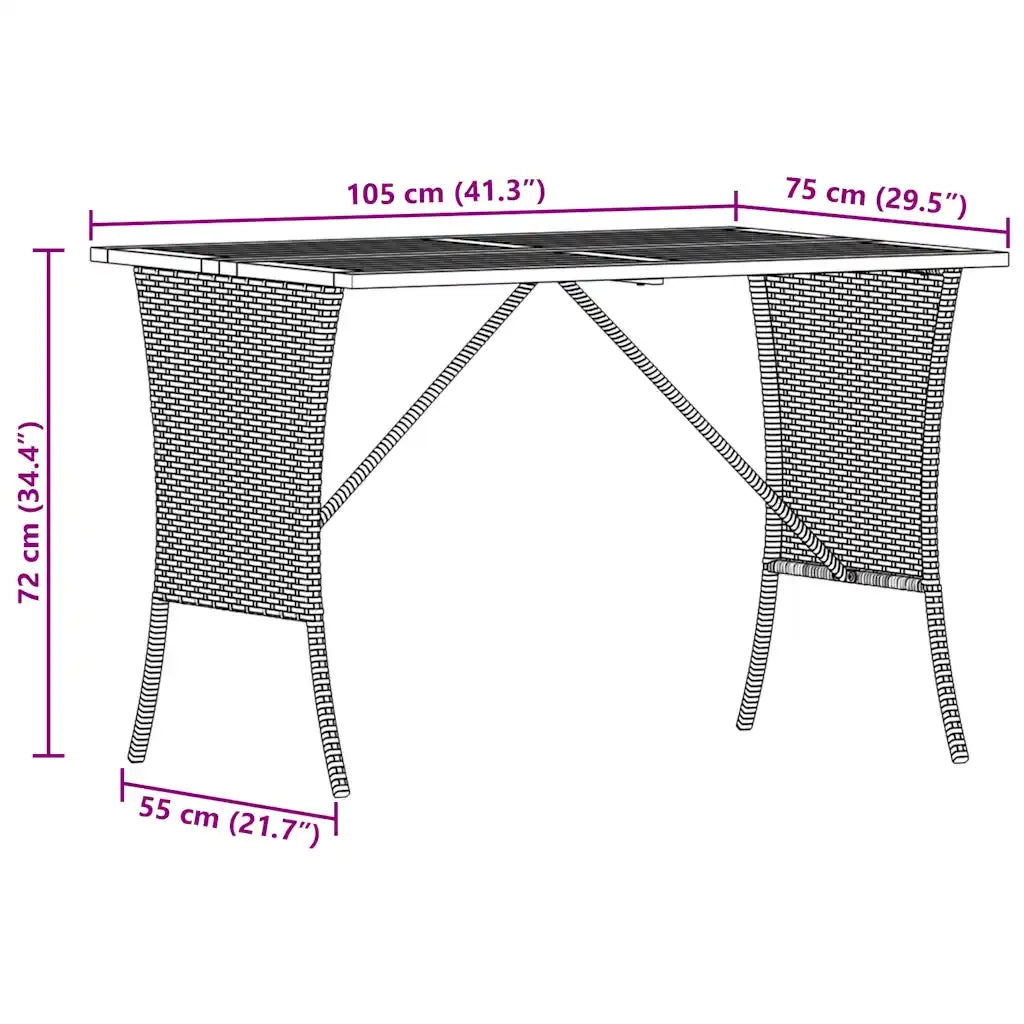 Tavolo Giardino | Tavolino da esterno Piano Legno Acacia Beige 105x75x72cm Polyrattan