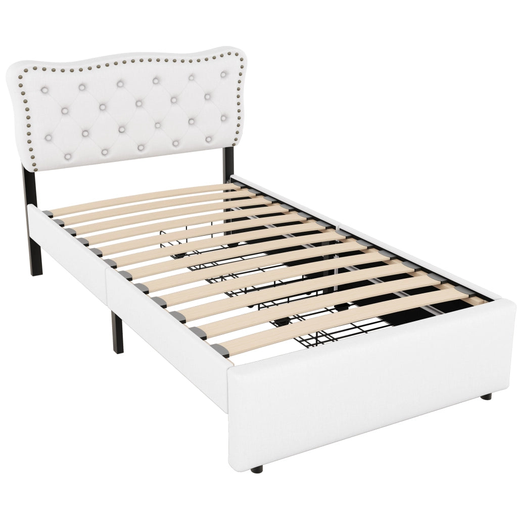 LETTO imbottito 90x200 cm beige chiaro con 2 cassetti