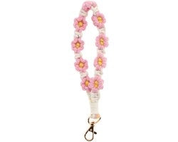 Maniglia per chiavi stile bohemien - Macramè maniglia per chiavi - Disegni fiorali - Chiusura a giro per materiali resistenti - Filo di cotone rosso - Realizzato a mano con cura - Anello per chiave