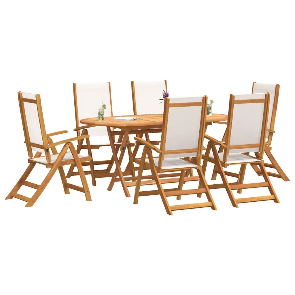 Set Pranzo da Giardino 7pz Legno Massello di Acacia e Textilene