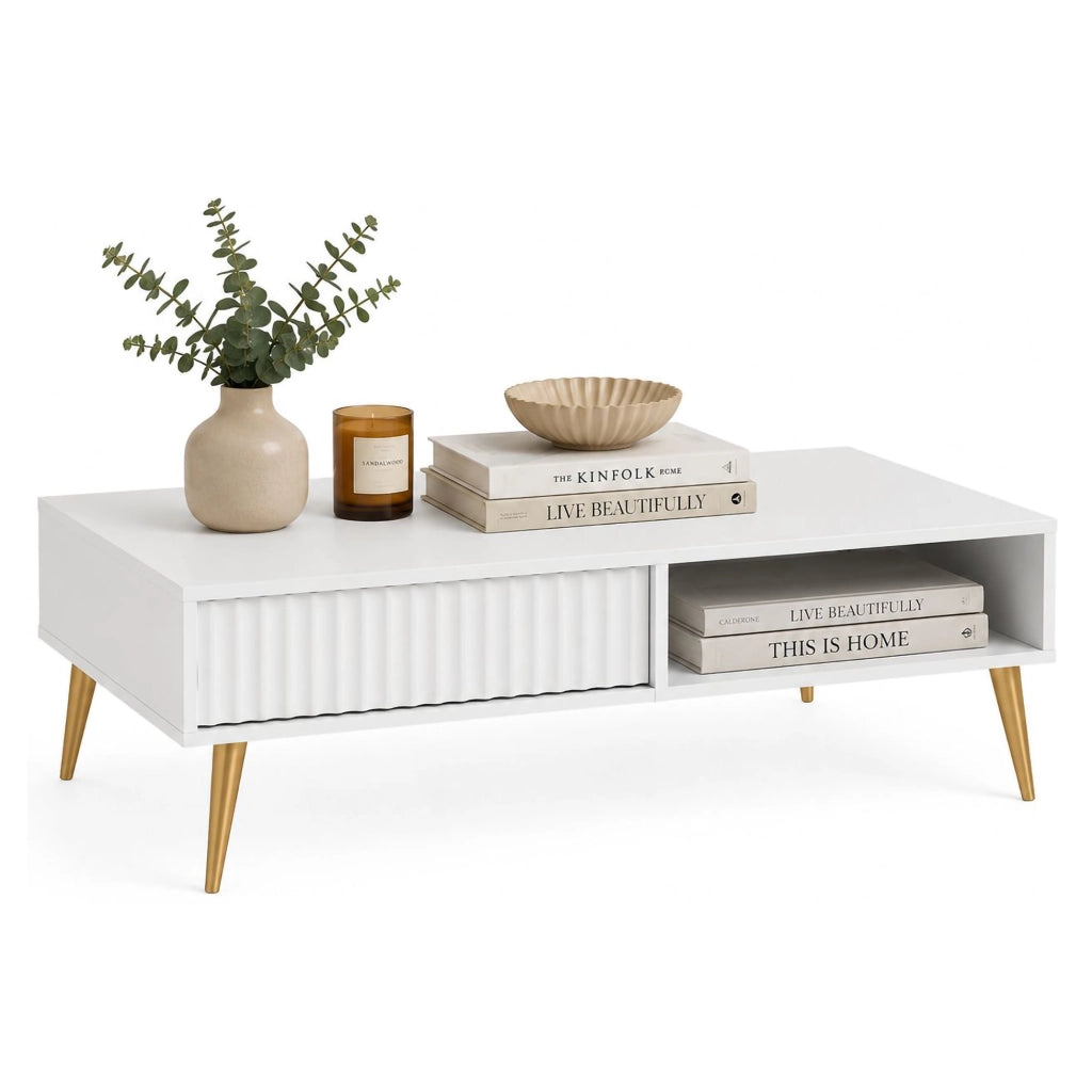 Lipa, Tavolino da Salotto 2 Cassetti, 102x67x35h cm Bianco
