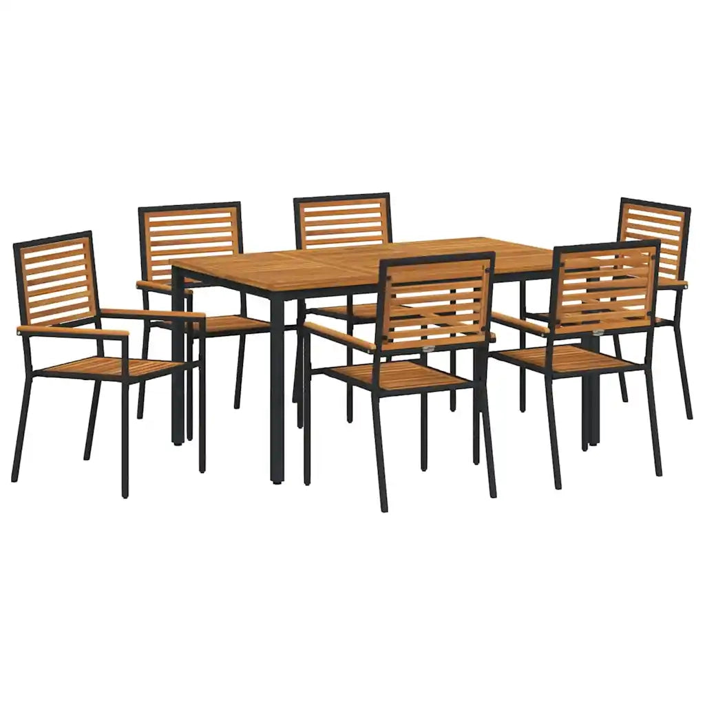 Set da Pranzo per Giardino 7 pcs Nero e Marrone polyrattan