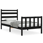 Letto singolo | Letto per adulti | Giroletto con Testiera Nero Small Single in Legno Massello
