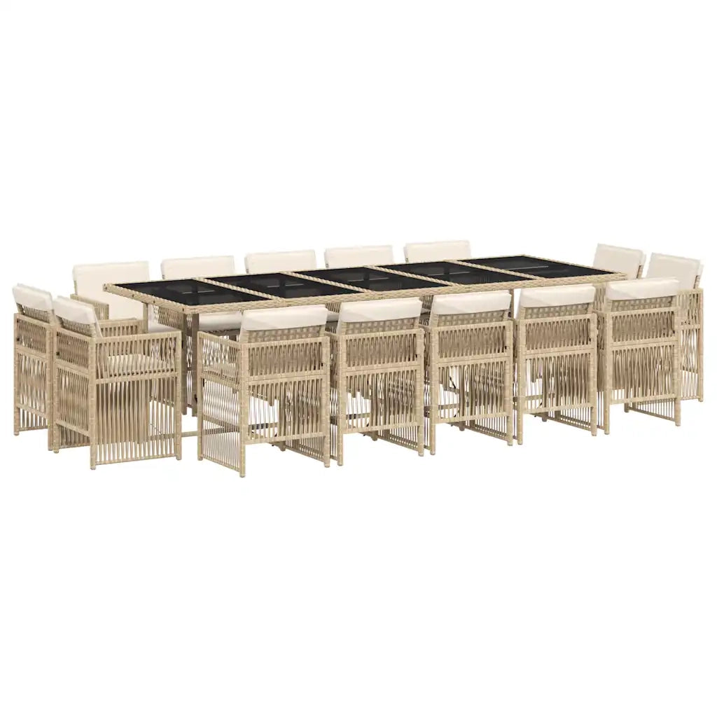 Set da Pranzo da Giardino 15 pz con Cuscini Beige in Polyrattan