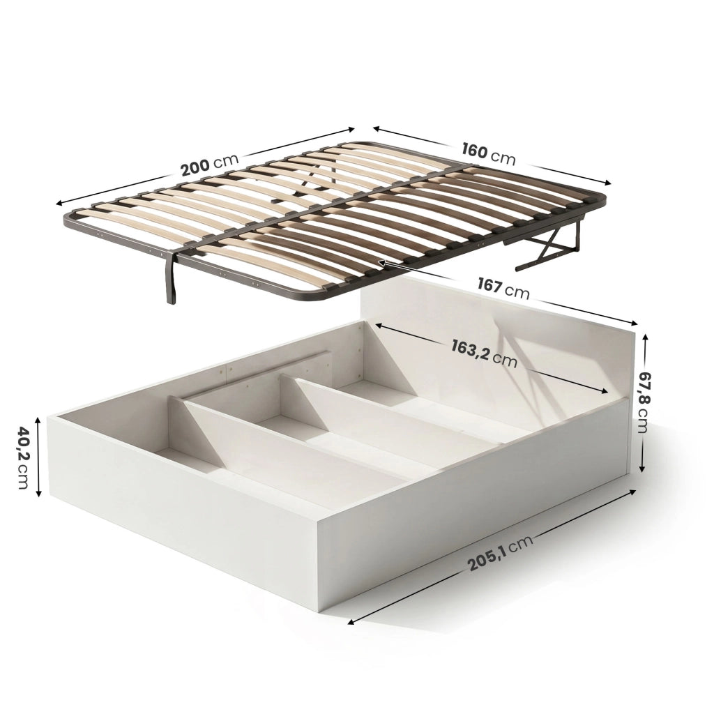 Letto con contenitore 160x200 cm rete sollevabile in metallo Bianco