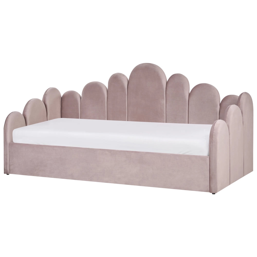 Letto singolo in velluto con contenitore 90 x 200 cm rete a doghe rosa pastello cameretta