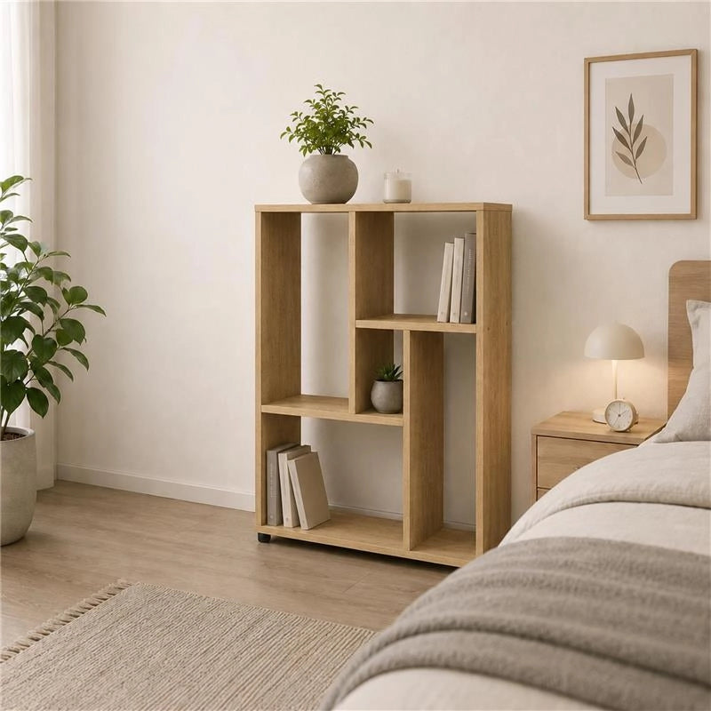 LIBRERIA IN MDF ROVERE CON RIPIANI SFALSATI MISURE: 80X24X82,5 CM