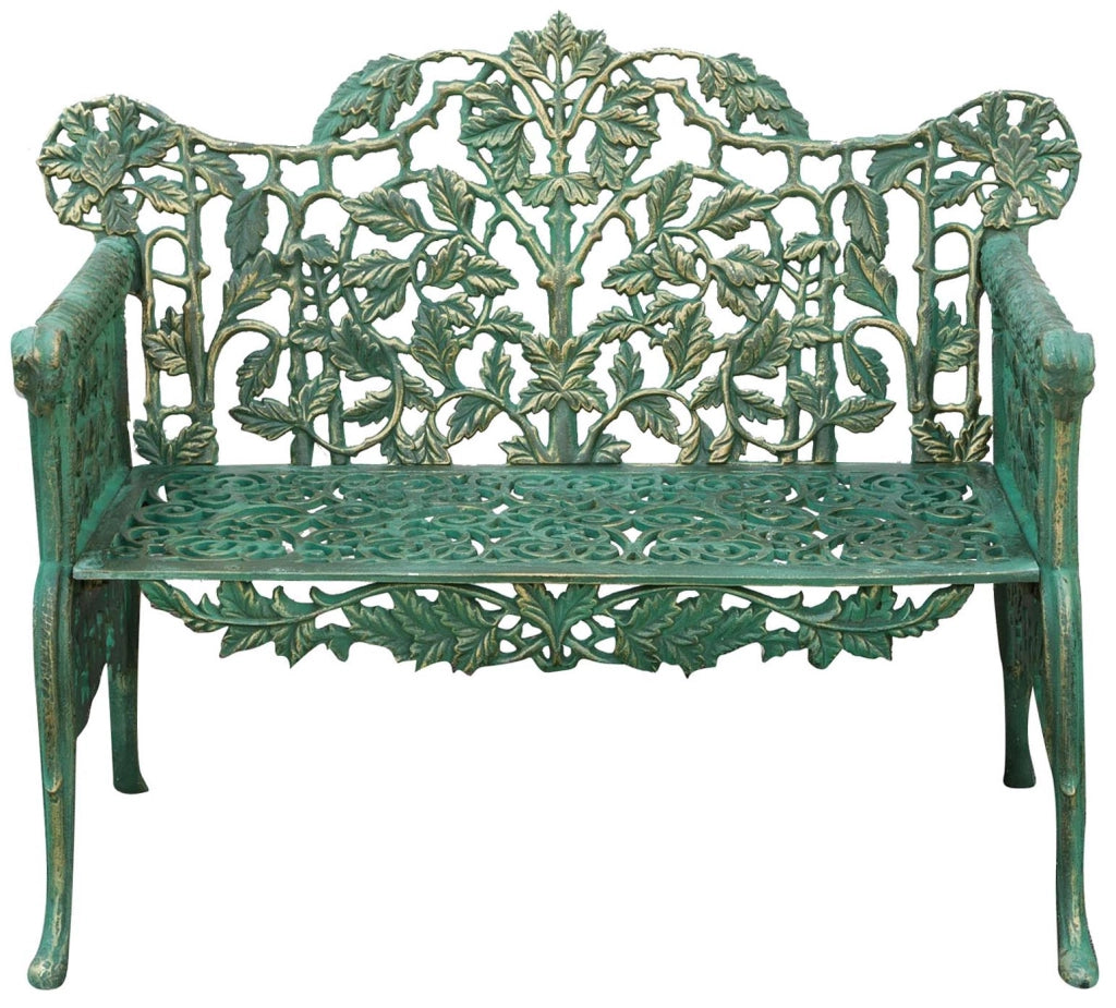 Biscottini Panchina Liberty in ghisa finitura verde anticata L110xPR56xH86 cm Robusta