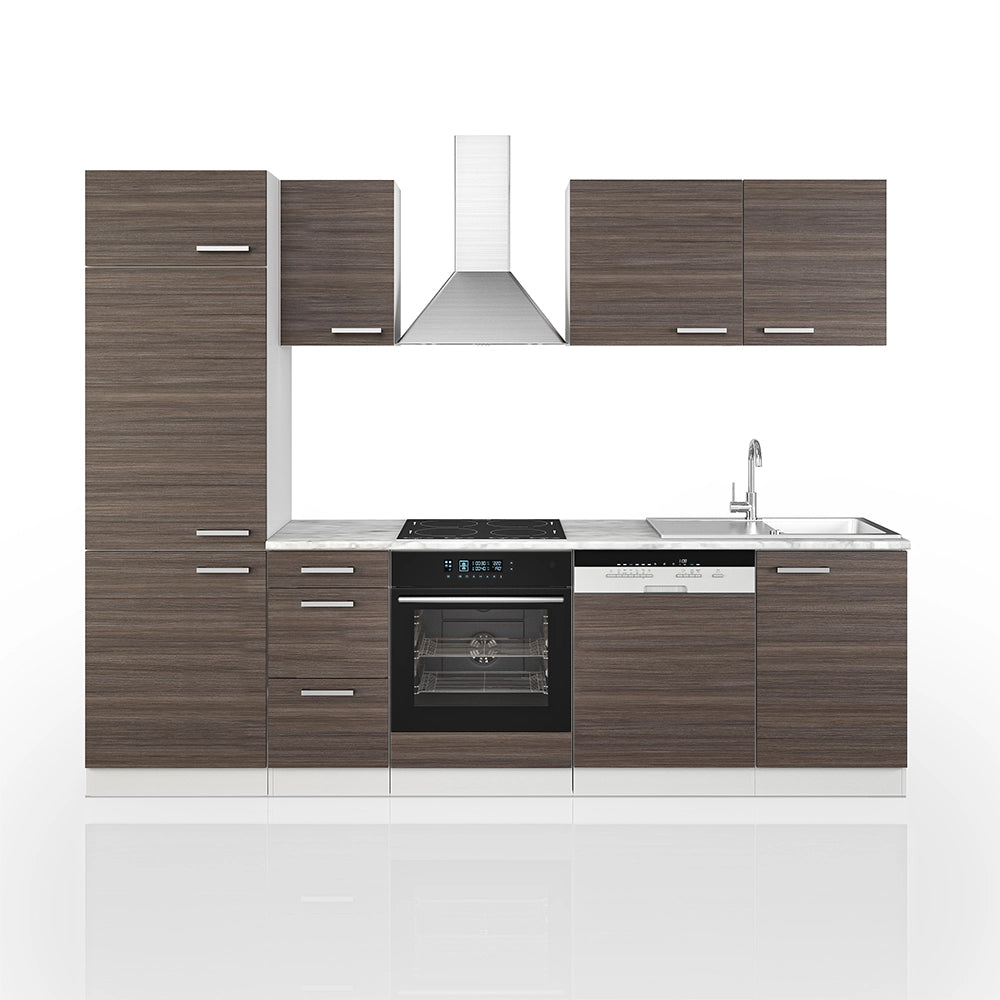 Vicco Cucina componibile Grigio prezioso/bianco 270 cm senza piano di lavoro con striscia LED