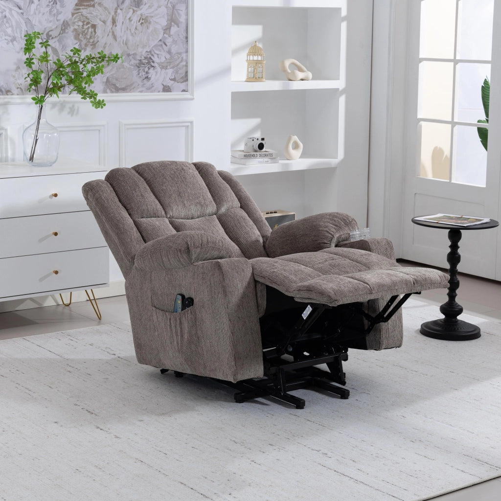 Poltrona Relax Elettrica Reclinabile con Massaggio, Alzapersona e Poggiapiedi ¨C MINIMAL ¨C Marrone Chiaro