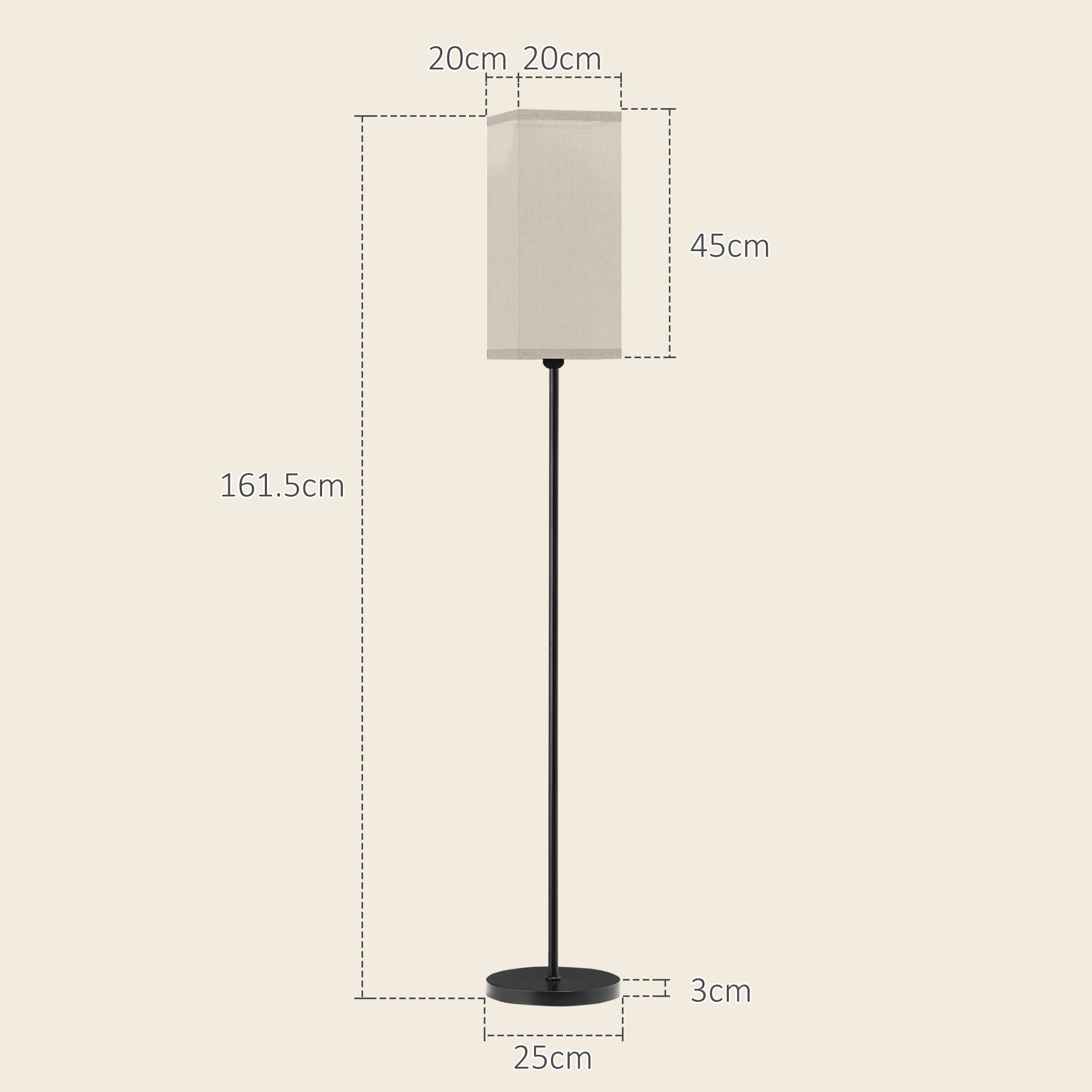 Lampada da Terra 40W con Interruttore a Pedale Ø25x161.5 cm Paralume in Tessuto Effetto Lino Nero e Beige
