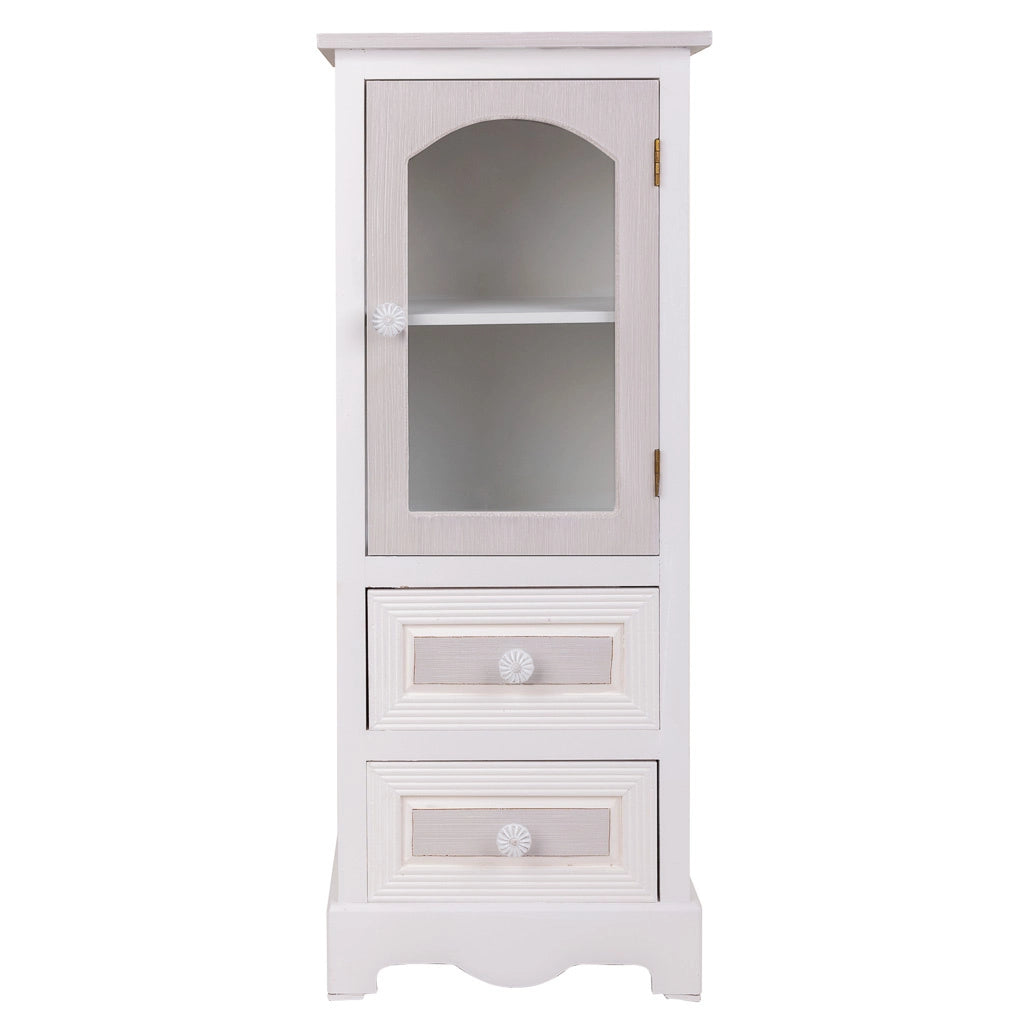 Vetrina in legno con 2 cassetti e 1 anta bianca 32x26x80