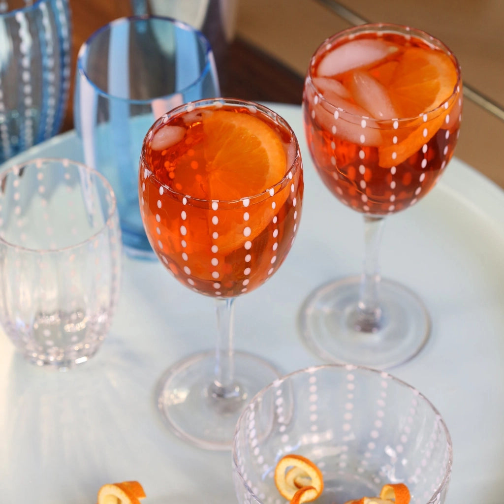 Zafferano Calice in vetro soffiato serie Perle trasparente set da 2 pezzi - Design elegante e artigianale per la tua tavola raffinata