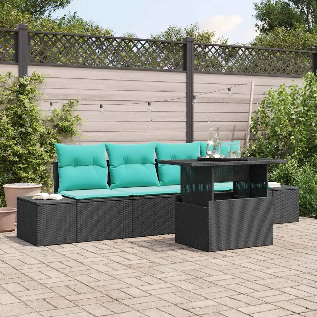Set Divano da Giardino 5 pz 4-Numero di posti Nero e Turchese 3357829