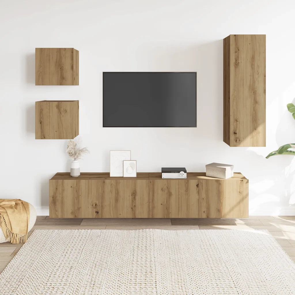 Set Mobile TV 5 pz Montato a Parete Rovere in Legno Multistrato 3328998