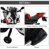 Moto Elettrica per Bambini 3-8 Anni con Licenza BMW, Batteria 12V, Rotelle e Luci, 110x47x69 cm