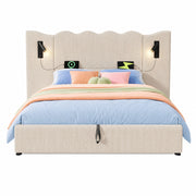 Letto matrimoniale con contenitore 180x200 cm; lampada orientabile; USB e Type-C; velluto a coste beige