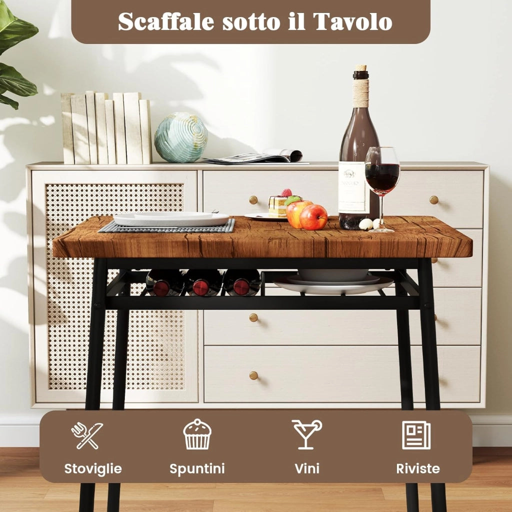 Set Mobili da Bar Tavolo e 2 Sedie, Tavolino Quadrato con Scaffale di Stoccaggio, Tavolo Birreria con 2 Seide per Balcone, Sala da Pranzo, Cucina e Ristorante (Marrone)