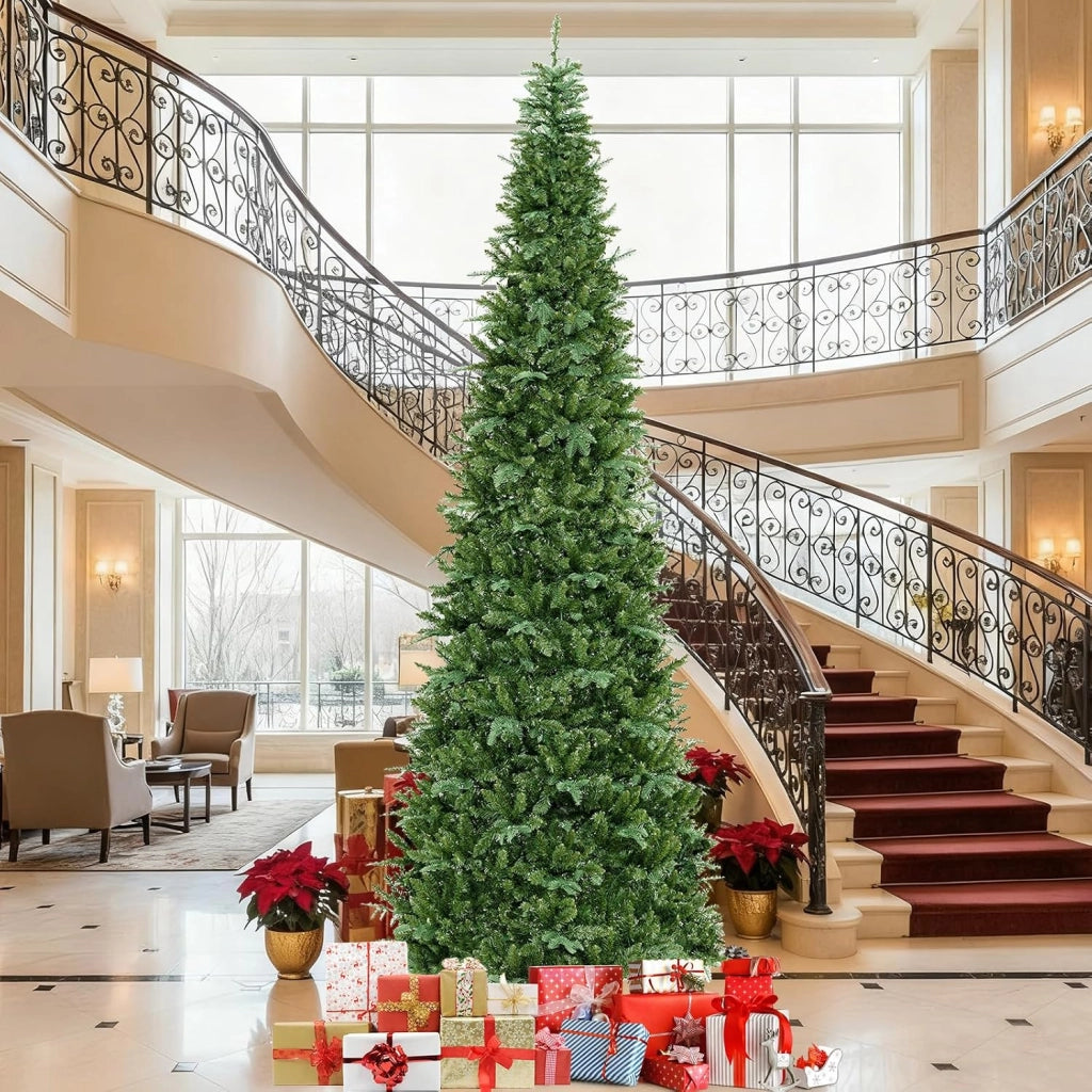 Albero di Natale Artificiale 360 cm, Albero di Natale Pieghevole Pre-illuminato, con Connettore di Alimentazione Rapido, Christmas Tree con 2517 Punte di Rami, 800 Luci LED