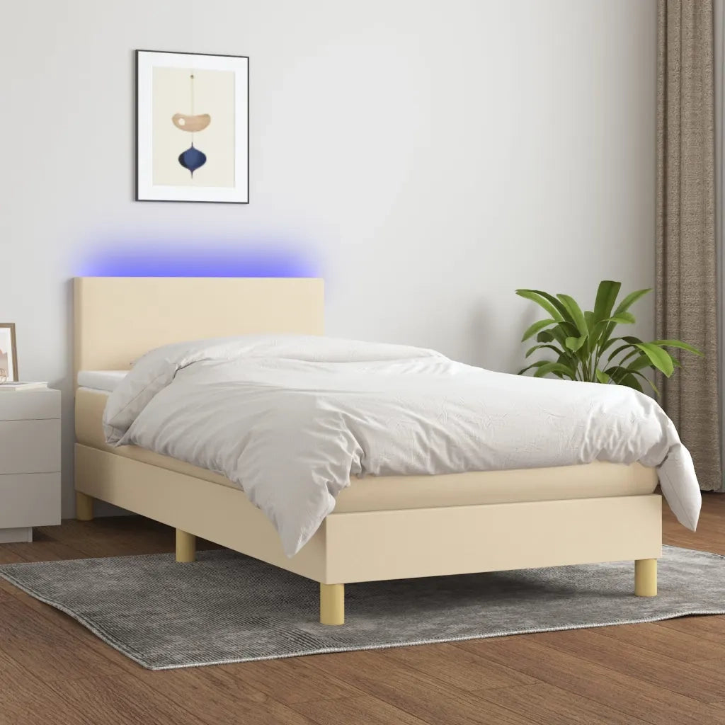 Letto a Molle con Materasso e LED-Struttura Letto con Materasso Crema 100x200cm in Tessuto 514441