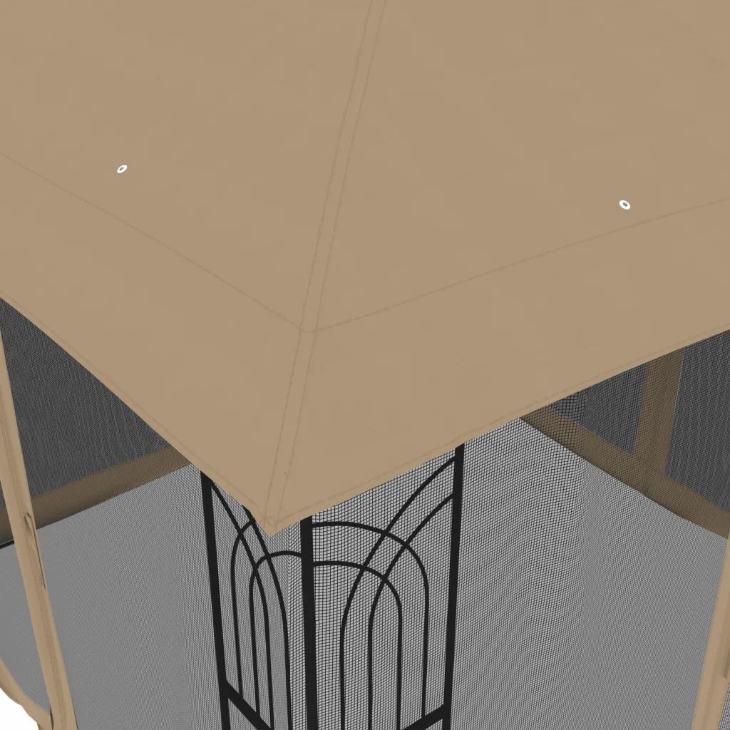 Gazebo con Tetto Doppio/Pareti Rete Tortora 2,94x2,94 m Acciaio 368456