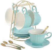Set da Tazza e delle Ciotole - Set elegante da Tè - Set da 4 - Bordo d'Oro - Porcellana