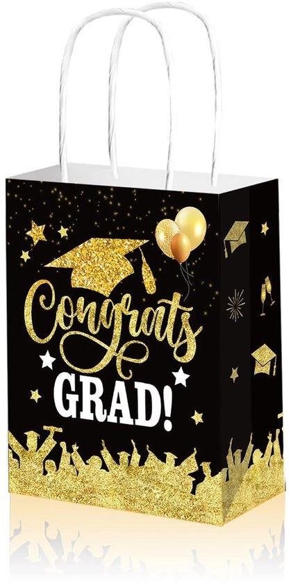 Sacchi di addio 12 pezzi - Borse di laurea - Borse di premio con maniglia - Regali per festa - Piccolo 16x7,9x21cm - Nero - Borse di regalo