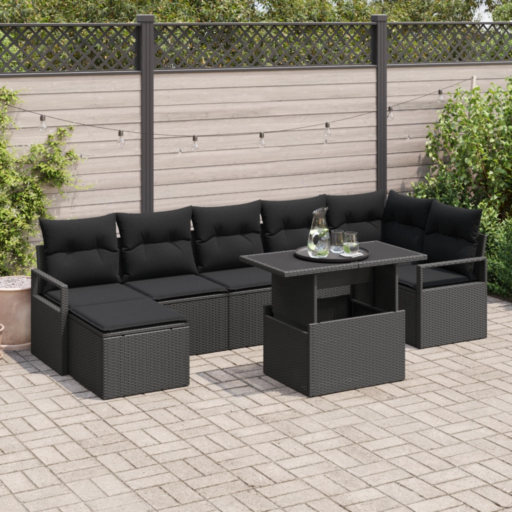 Set di divani da giardino  8 pezzi con cuscini in polyrattan nero