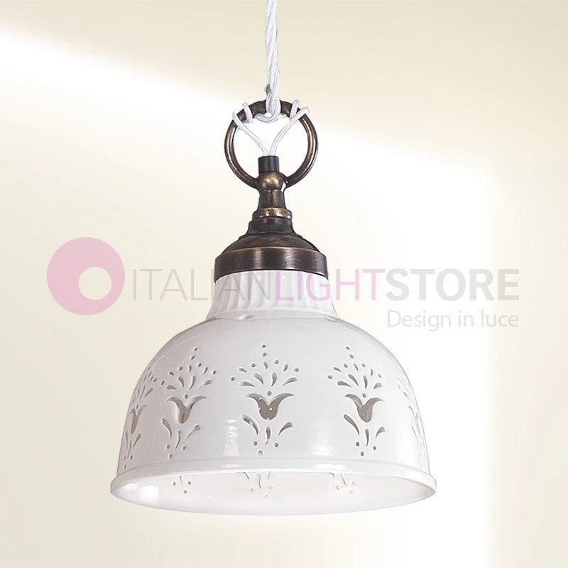 MASSERIA Sospensione Piccola D. 19 in Ceramica e Ottone Rustico Country