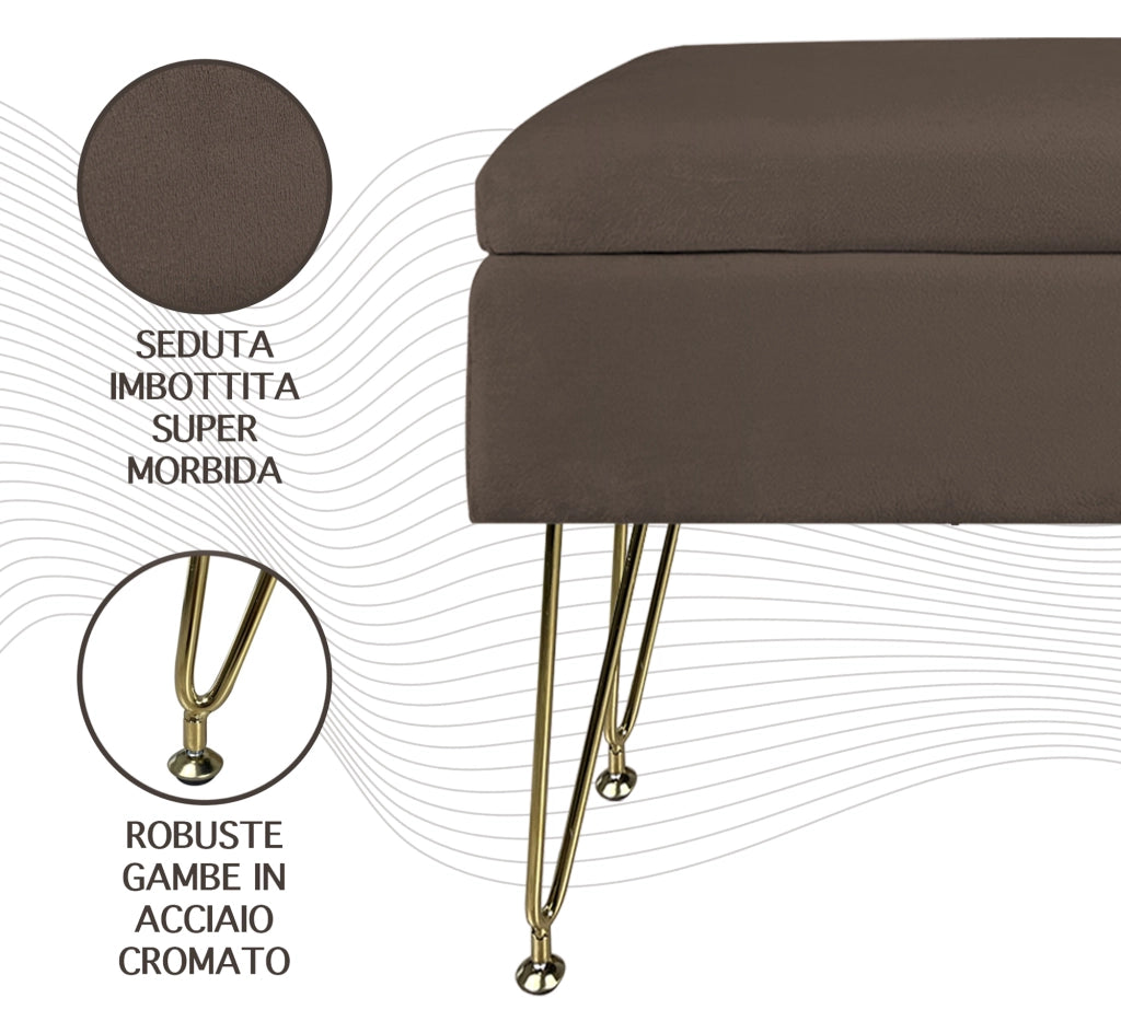 Pouf Panca Imbottita Divanetto In Velluto Contenitore PortaOggetti Panca Sgabello A Pie Di Letto Con Gambe In Metallo Dorato Cassapanca Scarpiera Ingresso Legno Massello Panchina  - Testa di moro