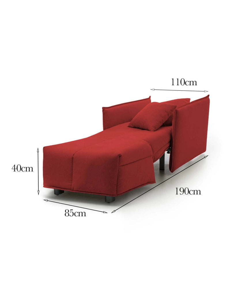 Divano Letto Atlantis, Divano singolo, Made in Italy, Poltrona soggiorno con apertura a carrello, in tessuto imbottito, con Braccioli standard, cm 110x90h85, colore Rosso