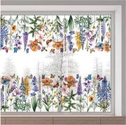 Sticker per finestra con fiori di primavera - grande - vintage - fiorellini e farfalle - film per vetro non adesivo - riutilizzabile - 116x38cm