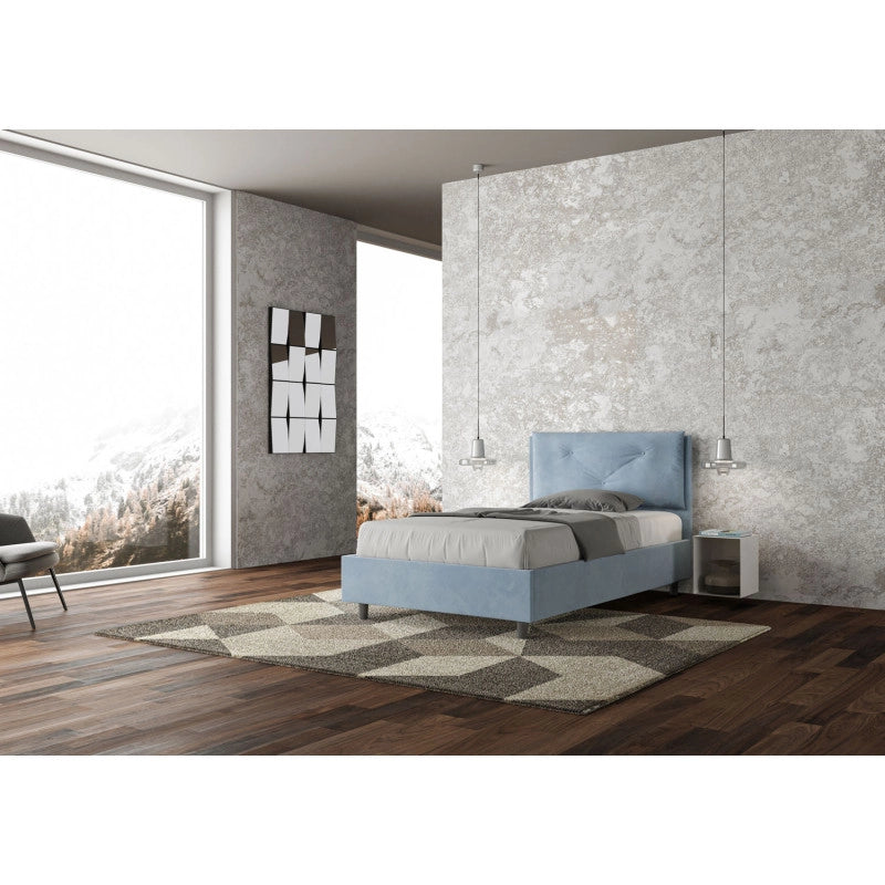 Letto imbottito Piazza e mezzo 110x190 cm Large - Contenitore,Microfibra,Azzurro