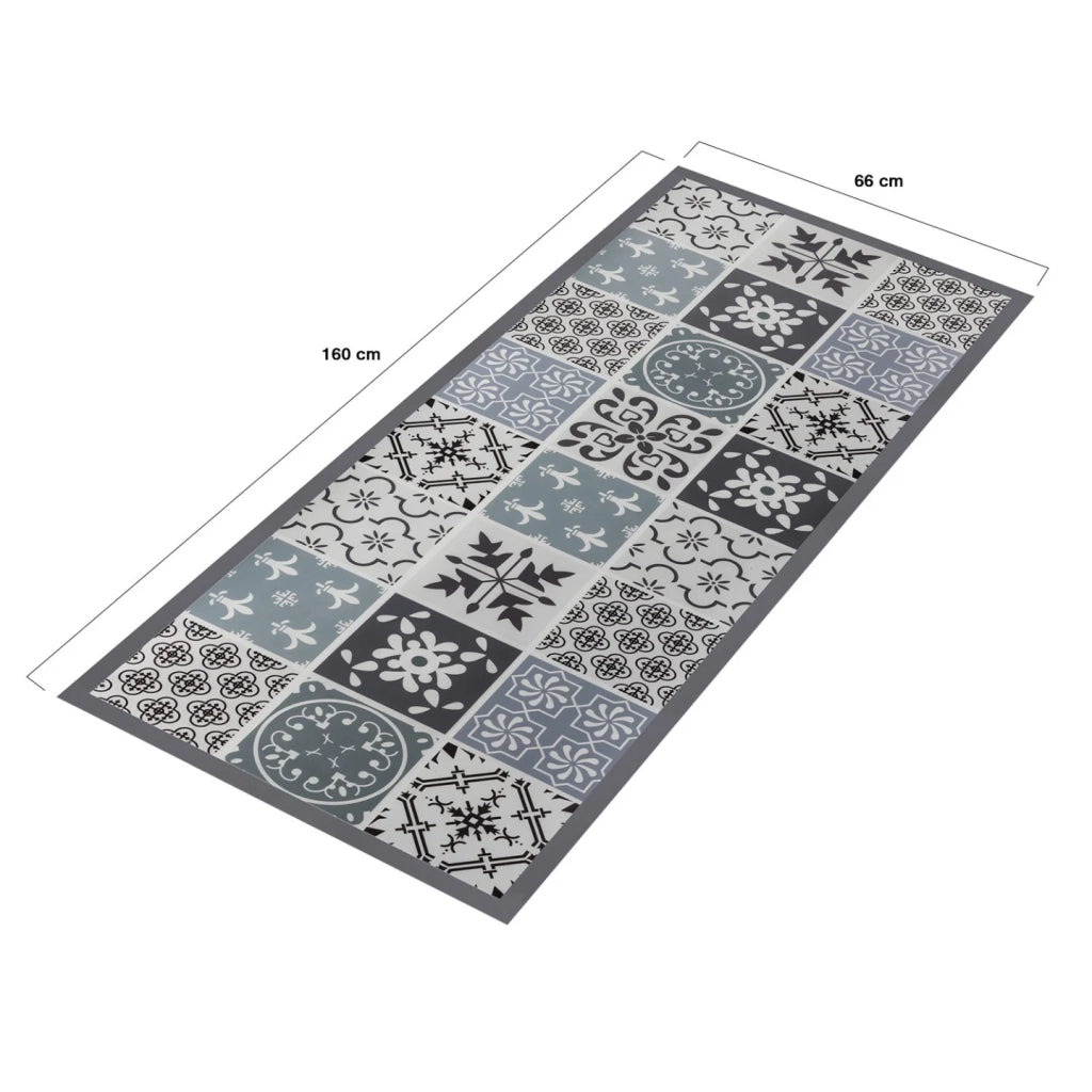 IDMarket - Tappeto vinilico effetto piastrelle di cemento bianco e nero 66 x 160 cm