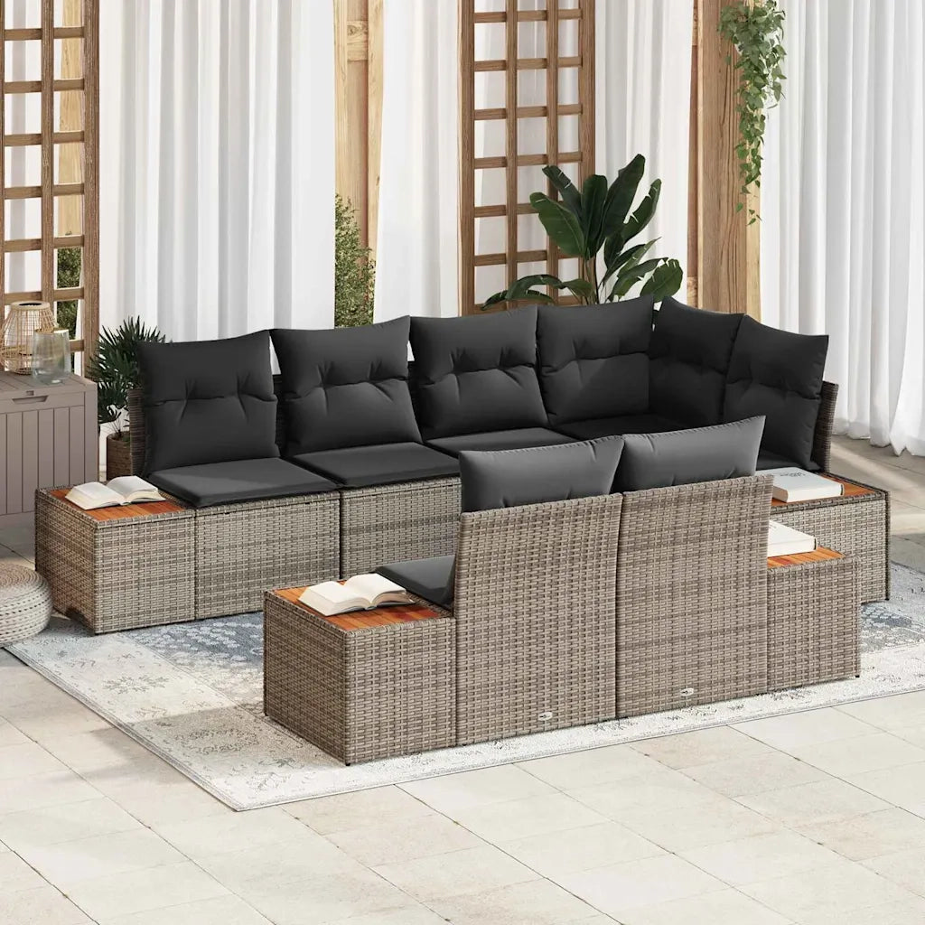 Set Divano da Giardino con cuscino 7 pcs Grigio Polyrattan