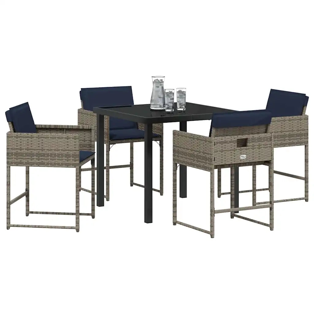 Set da Pranzo per Giardino con cuscino 5 pcs Grigio polyrattan 3380032