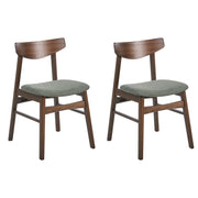 Set di 2 sedie da pranzo con struttura in legno di gomma marrone e verde seduta in tessuto senza braccioli design retrò