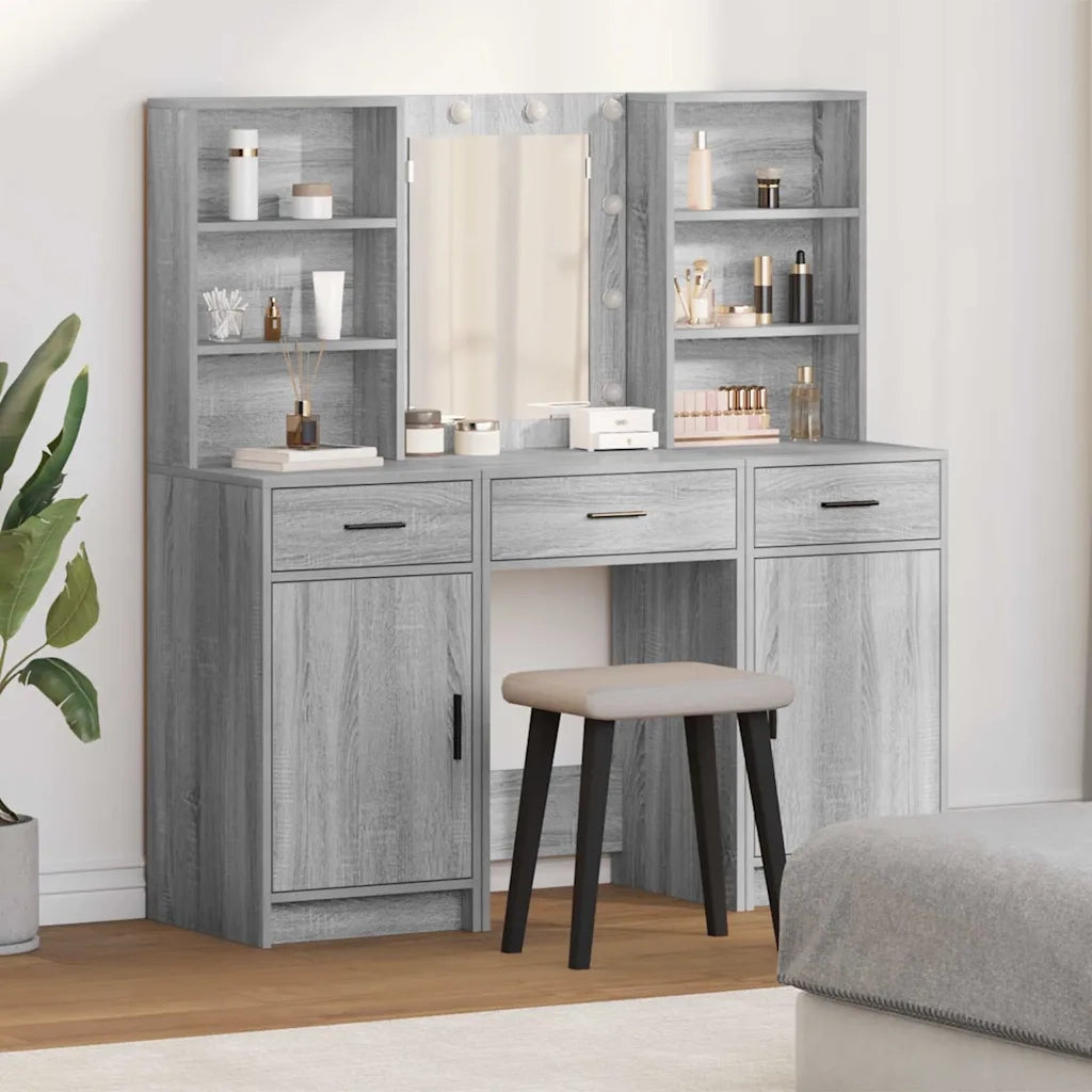 Set da tavolo da trucco con LED con porta 3 pcs Grigio Sonoma 3334295